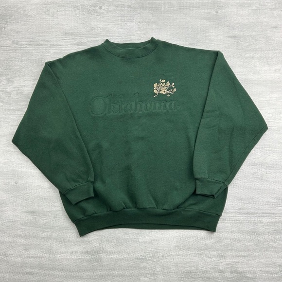Tultex Other - Vintage 90s Oklahoma Sweatshirt Size XL Green Flower Crewneck